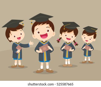 Cute boys and girls graduated students be happy.