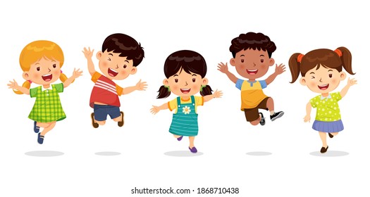 Cute Boys Girls Jumping Joy Fun Stock Vector (Royalty Free) 1868710438