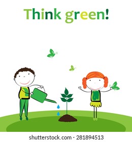 Cute boys and girls protection the earth.