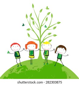 Cute boys and girls protection the earth.