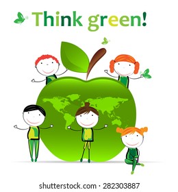 Cute boys and girls protection the earth.