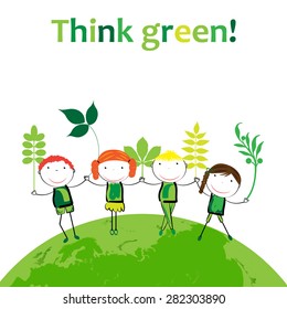 Cute boys and girls protection the earth.