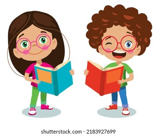 Cute Boys And Girls Reading Books