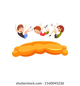 Cute boys jumping on inflatable trampoline vector Illustration on a white background