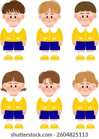 Cute boys in kindergarten uniforms are smiling.