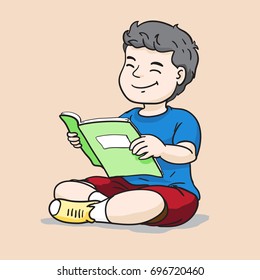 Cute boys reading books vector drawn