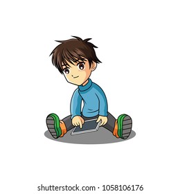 Cute Boys Who are Playing Tablets, Vector Illustration