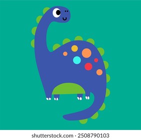 Cute brachiosaurus in cartoon scandinavian style. Vector illustration for a kids room. Hand drawn dino isolated on white background. Dino character.