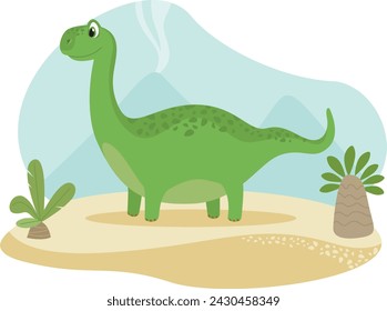 Cute Brachiosaurus dinosaur cartoon character