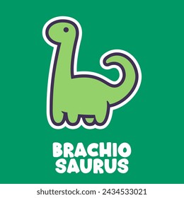 Cute brachiosaurus of dinosaur. Dinosaur vector graphics. Isolated on green background.