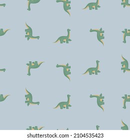 Cute brachiosaurus seamless pattern. Funny children dinosaur sketch. Repeated texture in doodle style for fabric, wrapping paper, wallpaper, tissue. Vector illustration.