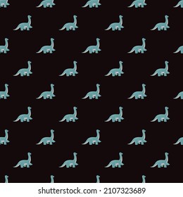 Cute brachiosaurus seamless pattern. Funny children dinosaur sketch. Repeated texture in doodle style for fabric, wrapping paper, wallpaper, tissue. Vector illustration.