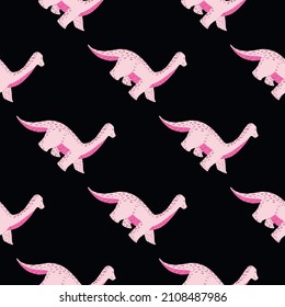 Cute brachiosaurus seamless pattern. Funny children dinosaur sketch. Repeated texture in doodle style for fabric, wrapping paper, wallpaper, tissue. Vector illustration.