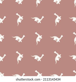Cute brachiosaurus seamless pattern. Funny children dinosaur sketch. Repeated texture in doodle style for fabric, wrapping paper, wallpaper, tissue. Vector illustration.