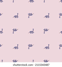 Cute brachiosaurus seamless pattern. Funny children dinosaur sketch. Repeated texture in doodle style for fabric, wrapping paper, wallpaper, tissue. Vector illustration.