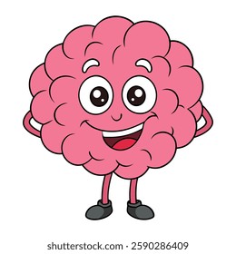 A cute brain cartoon character with big, sparkling eyes, a cheerful smile, and tiny limbs. It’s pink, bubbly, and full of energy, radiating intelligence and charm!
