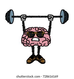 Cute brain cartoon doing exercise