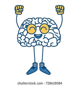 Cute brain cartoon with hands up