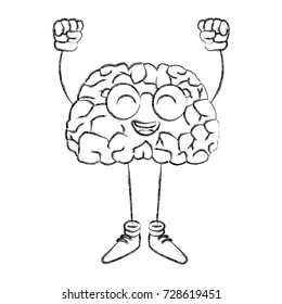 Cute brain cartoon with hands up