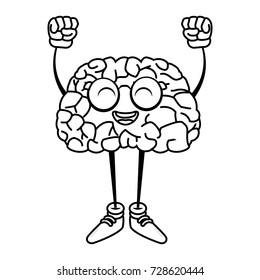 Cute brain cartoon with hands up