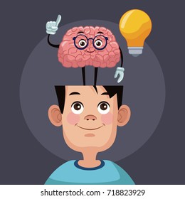 Cute brain cartoon in kid head