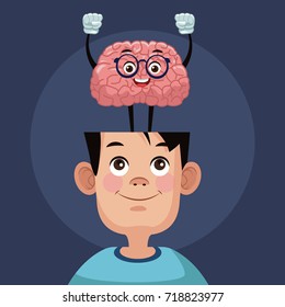 Cute Brain Cartoon In Kid Head