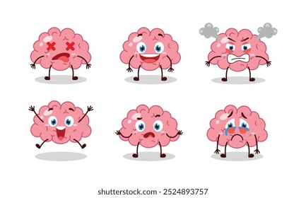 cute brain cartoon with many expressions vector illustration