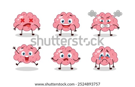 cute brain cartoon with many expressions vector illustration