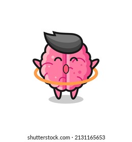 cute brain cartoon is playing hula hoop , cute style design for t shirt, sticker, logo element