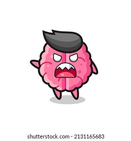 cute brain cartoon in a very angry pose , cute style design for t shirt, sticker, logo element