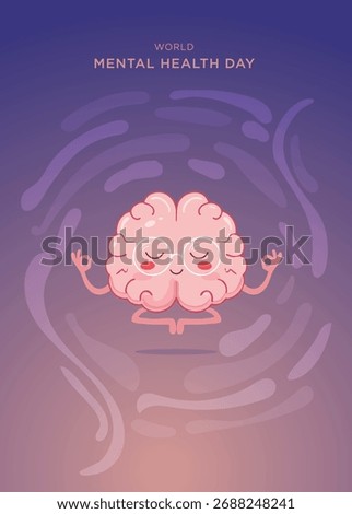 A cute brain character doing a yoga pose that symbolizes peace and Calm. World mental health Day