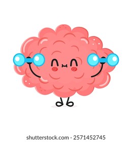 Cute Brain Character with Dumbbells. Isolated on white background