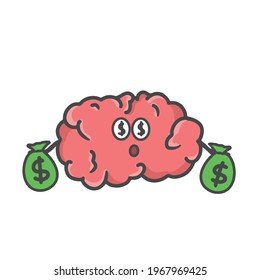 Cute Brain Character Flat Cartoon Vector Template Design Illustration