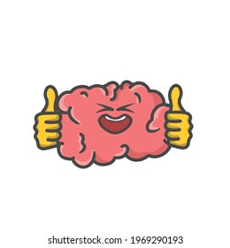 Cute Brain Character Flat Cartoon Vector Template Design Illustration