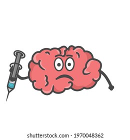 Cute Brain Character Flat Cartoon Vector Template Design Illustration