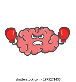 Cute Brain Character Flat Cartoon Vector Template Design Illustration