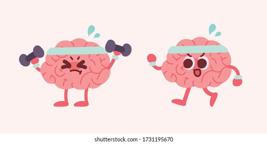 Ilustración de caracteres cerebrales. Levantamiento cerebral y ejercicio con panecillos.