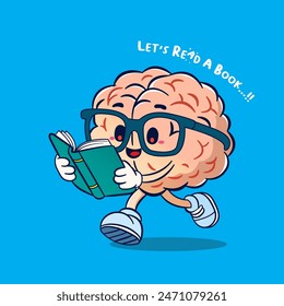 A cute brain character is studying hard. Let's read a book