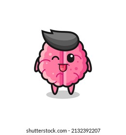 cute brain character in sweet expression while sticking out her tongue , cute style design for t shirt, sticker, logo element
