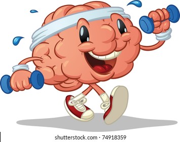 Cute brain exercising. Vector illustration with simple gradients. Character and shadow on separate layers for easy editing.