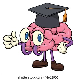 Cute brain with graduation cap.