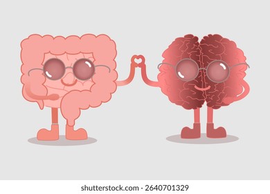 Cute Brain and Gut Characters Making Heart Symbol with Hands