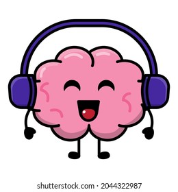 cute brain with headphone illustration vector graphic