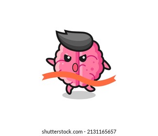cute brain illustration is reaching the finish , cute style design for t shirt, sticker, logo element