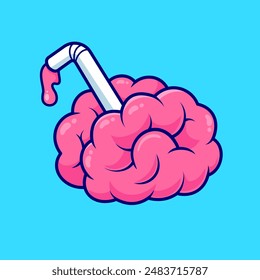 Cute Brain Juice Cartoon Vector Icon Illustration. Education Drink Icon Concept Isolated Premium Vector. Flat Cartoon Style