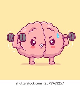 Cute Brain Lifting Barbell Cartoon Vector Icon Illustration. 
Science Sport Icon Concept Isolated Premium Vector. Flat 
Cartoon Style