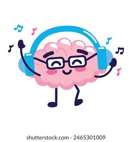 cute brain listening music with headphones