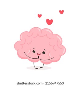 Cute brain in love. Funny kawaii human brain character. Cartoon flat style. Vector illustration

