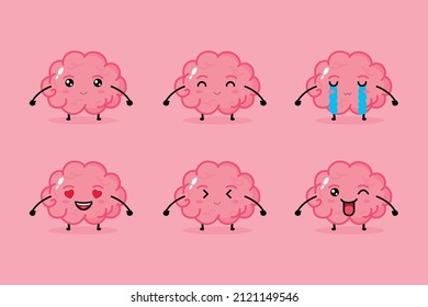 cute brain mascot cartoon with face expression