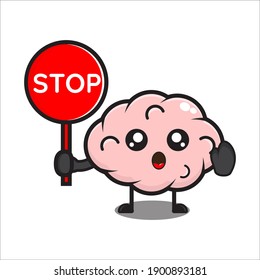 Cute Brain Mascot Illustration Stop Sign Stock Vector (Royalty Free ...